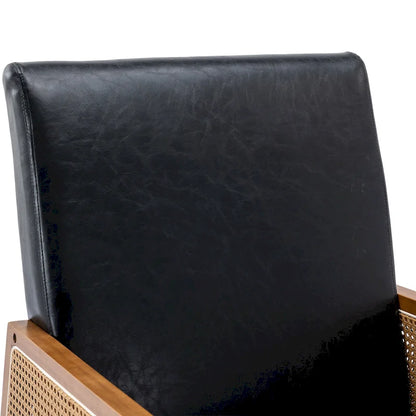 SEYNAR Modern PU Leather Rocking Chair with Rattan Arms