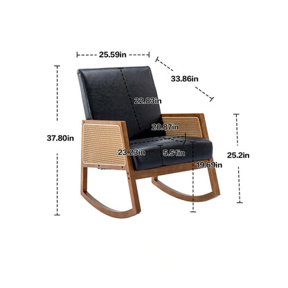 SEYNAR Modern PU Leather Rocking Chair with Rattan Arms