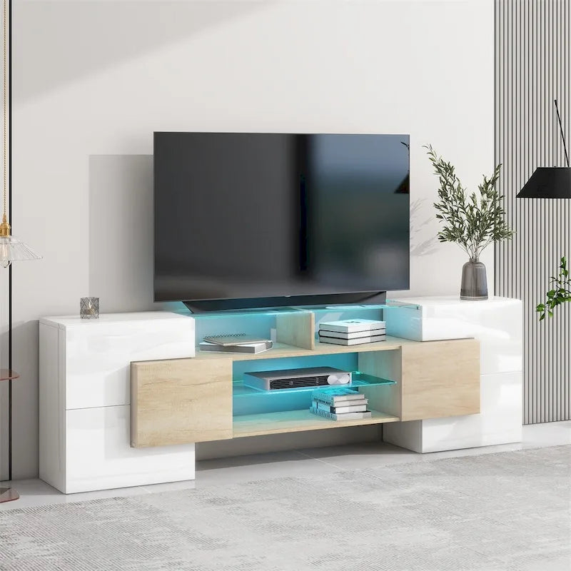 Merax TV Stand with 2 Illuminated Glass Shelves, High Gloss Entertainment Center for TVs Up to 80 - n/a