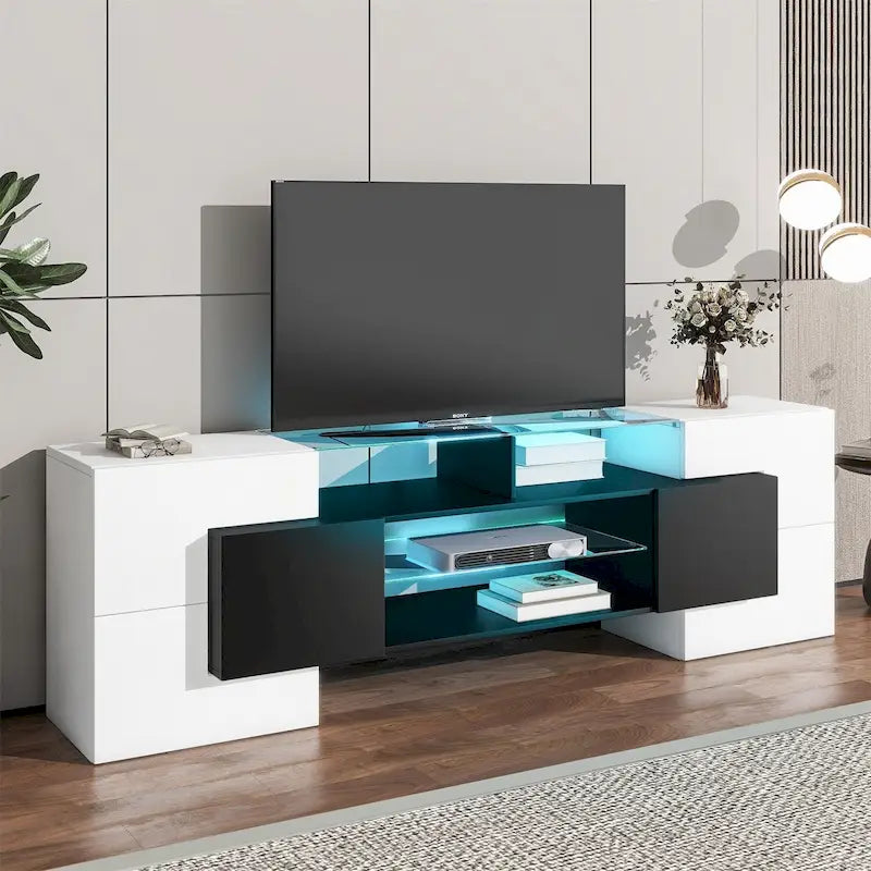 Merax TV Stand with 2 Illuminated Glass Shelves, High Gloss Entertainment Center for TVs Up to 80 - n/a