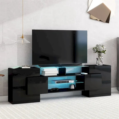 Merax TV Stand with 2 Illuminated Glass Shelves, High Gloss Entertainment Center for TVs Up to 80 - n/a