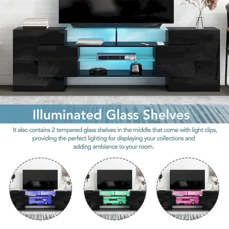 Merax TV Stand with 2 Illuminated Glass Shelves, High Gloss Entertainment Center for TVs Up to 80 - n/a
