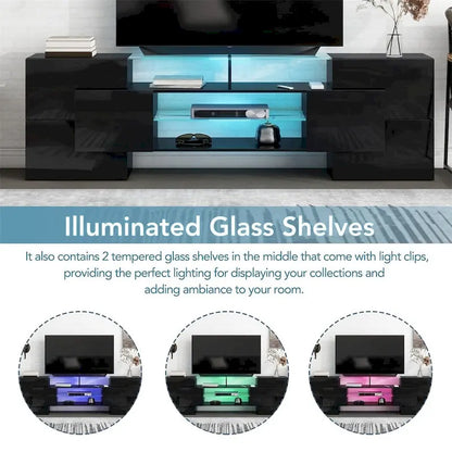 Merax TV Stand with 2 Illuminated Glass Shelves, High Gloss Entertainment Center for TVs Up to 80 - n/a