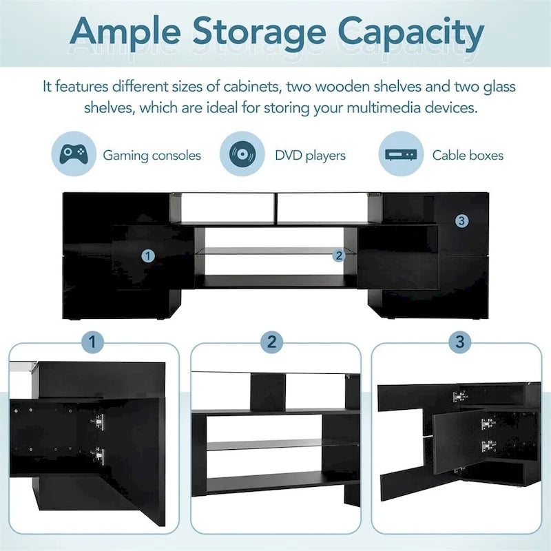 Merax TV Stand with 2 Illuminated Glass Shelves, High Gloss Entertainment Center for TVs Up to 80 - n/a