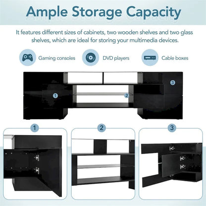 Merax TV Stand with 2 Illuminated Glass Shelves, High Gloss Entertainment Center for TVs Up to 80 - n/a
