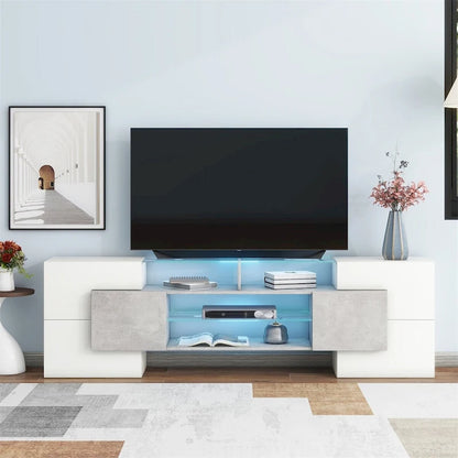 Merax TV Stand with 2 Illuminated Glass Shelves, High Gloss Entertainment Center for TVs Up to 80 - n/a