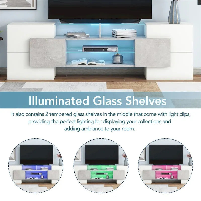 Merax TV Stand with 2 Illuminated Glass Shelves, High Gloss Entertainment Center for TVs Up to 80 - n/a