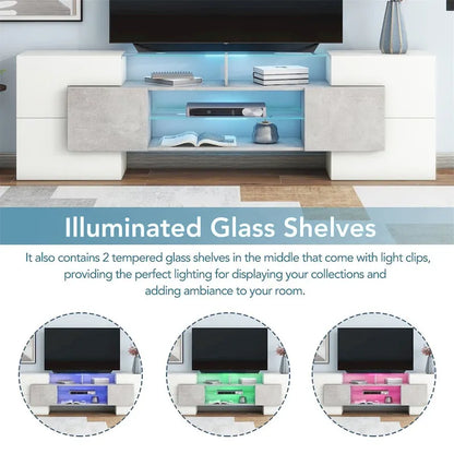 Merax TV Stand with 2 Illuminated Glass Shelves, High Gloss Entertainment Center for TVs Up to 80 - n/a