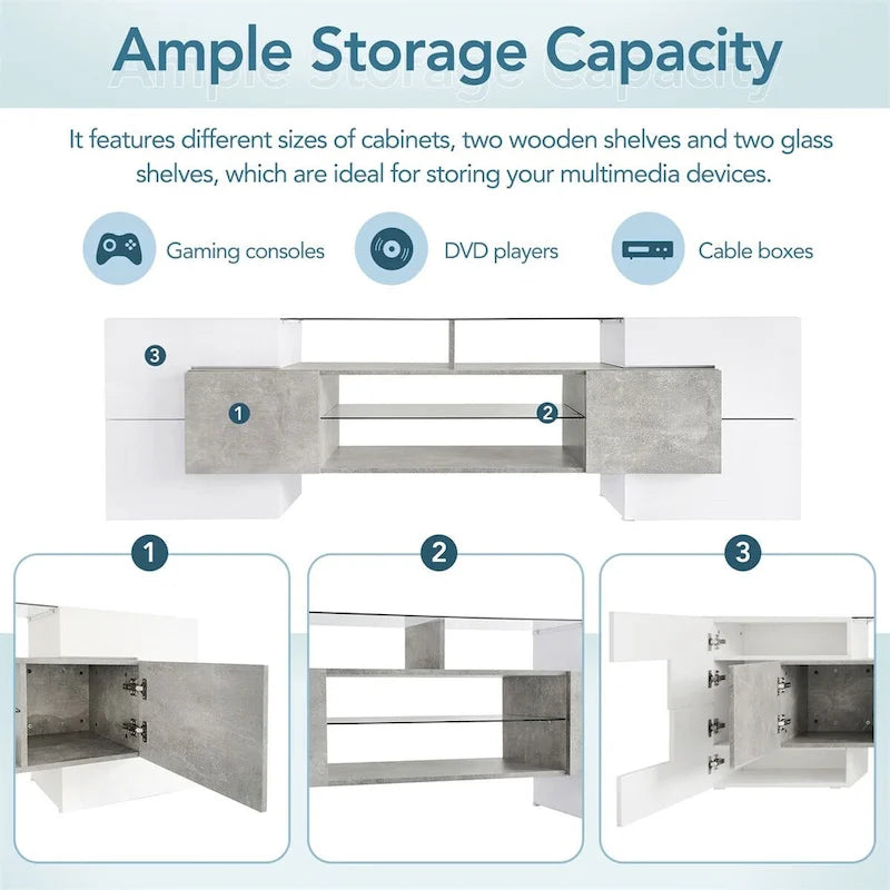 Merax TV Stand with 2 Illuminated Glass Shelves, High Gloss Entertainment Center for TVs Up to 80 - n/a