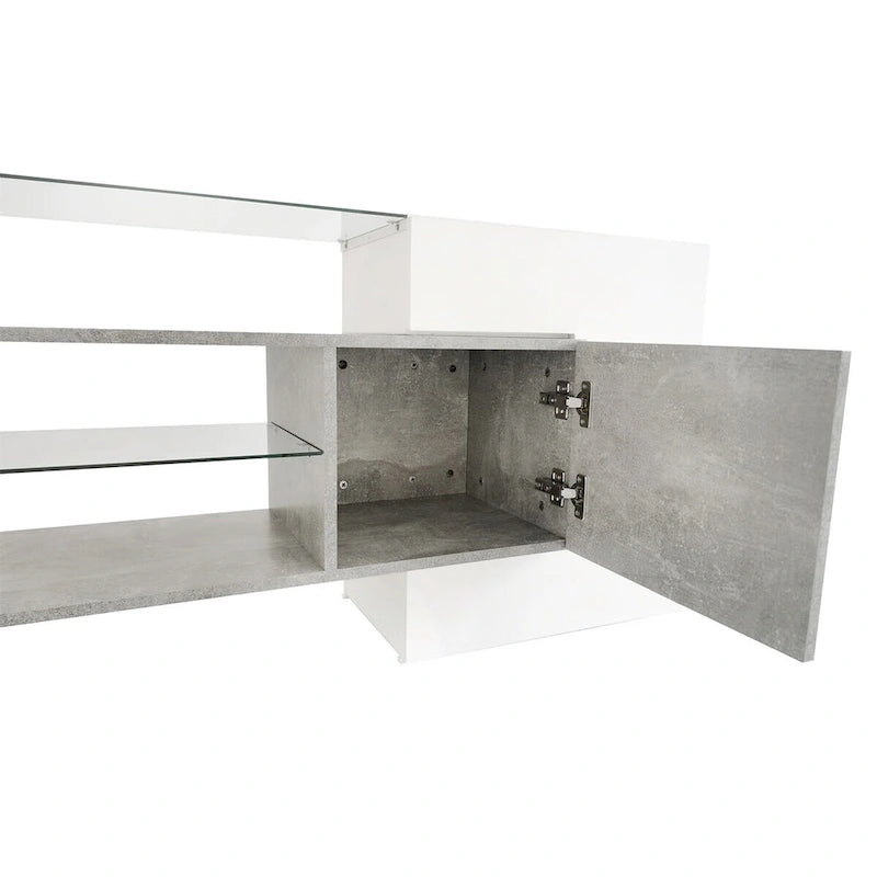 Merax TV Stand with 2 Illuminated Glass Shelves, High Gloss Entertainment Center for TVs Up to 80 - n/a