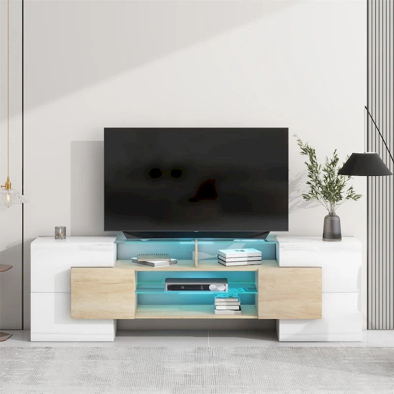 Merax TV Stand with 2 Illuminated Glass Shelves, High Gloss Entertainment Center for TVs Up to 80 - n/a