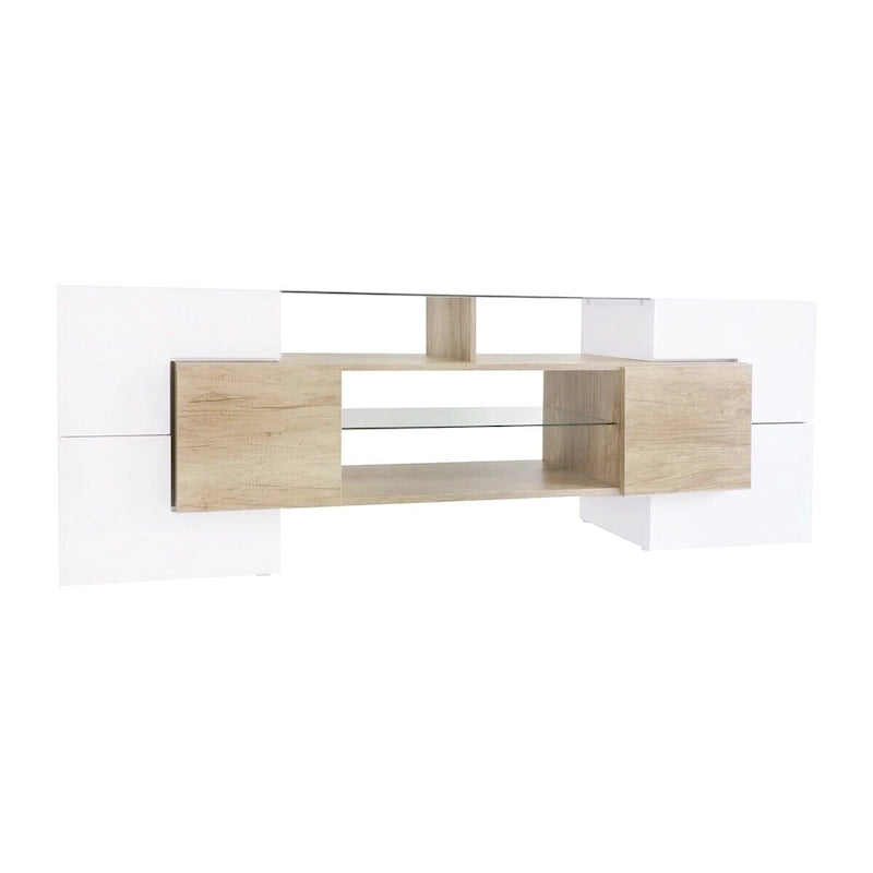 Merax TV Stand with 2 Illuminated Glass Shelves, High Gloss Entertainment Center for TVs Up to 80 - n/a