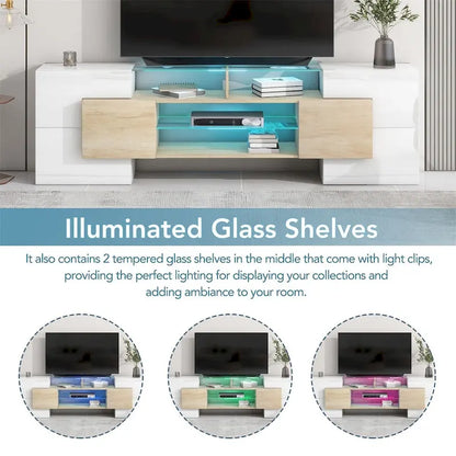 Merax TV Stand with 2 Illuminated Glass Shelves, High Gloss Entertainment Center for TVs Up to 80 - n/a