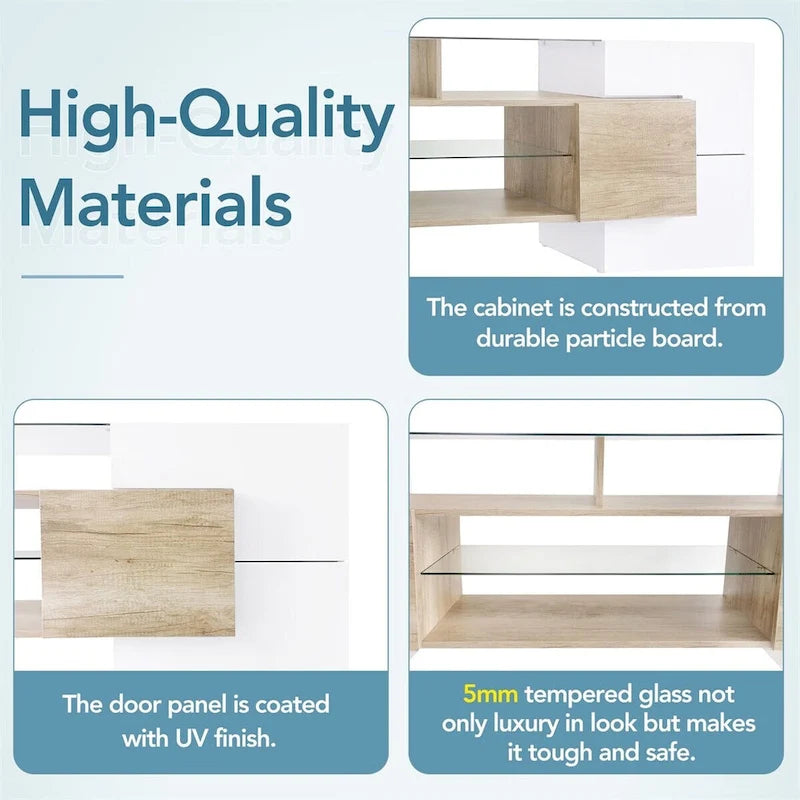 Merax TV Stand with 2 Illuminated Glass Shelves, High Gloss Entertainment Center for TVs Up to 80 - n/a