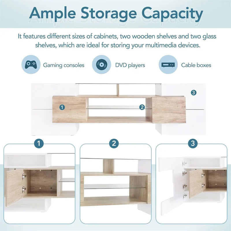 Merax TV Stand with 2 Illuminated Glass Shelves, High Gloss Entertainment Center for TVs Up to 80 - n/a