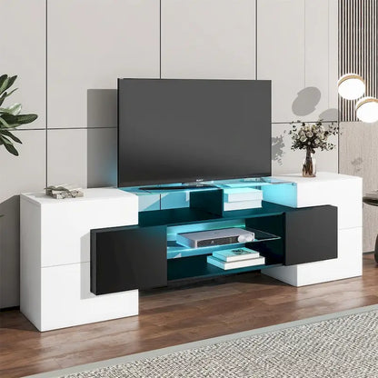 Merax TV Stand with 2 Illuminated Glass Shelves, High Gloss Entertainment Center for TVs Up to 80 - n/a