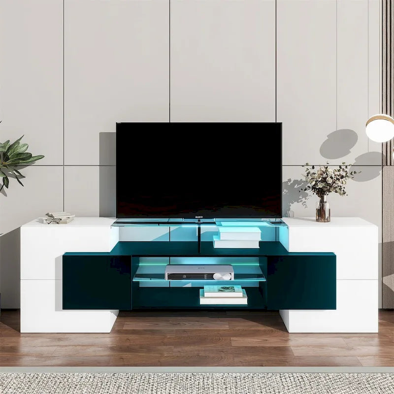 Merax TV Stand with 2 Illuminated Glass Shelves, High Gloss Entertainment Center for TVs Up to 80 - n/a