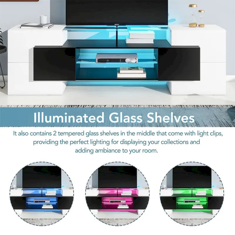 Merax TV Stand with 2 Illuminated Glass Shelves, High Gloss Entertainment Center for TVs Up to 80 - n/a