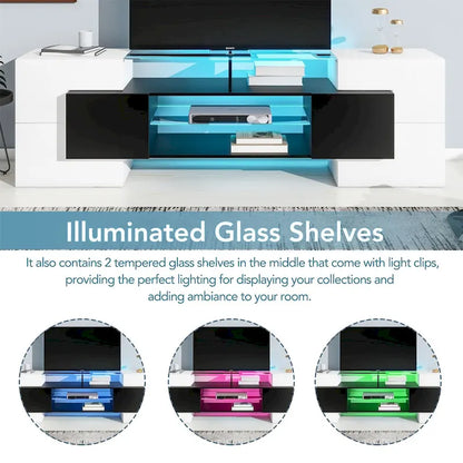 Merax TV Stand with 2 Illuminated Glass Shelves, High Gloss Entertainment Center for TVs Up to 80 - n/a