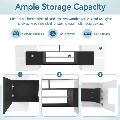 Merax TV Stand with 2 Illuminated Glass Shelves, High Gloss Entertainment Center for TVs Up to 80 - n/a