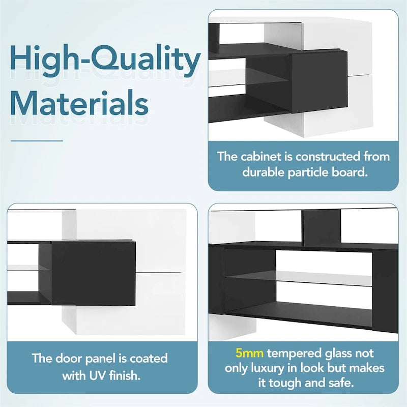 Merax TV Stand with 2 Illuminated Glass Shelves, High Gloss Entertainment Center for TVs Up to 80 - n/a