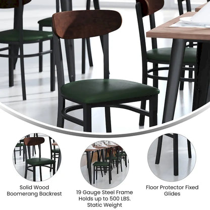 Commercial Metal Dining Chair with Wood Seat and Boomerang Back