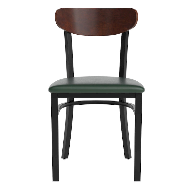 Commercial Metal Dining Chair with Wood Seat and Boomerang Back