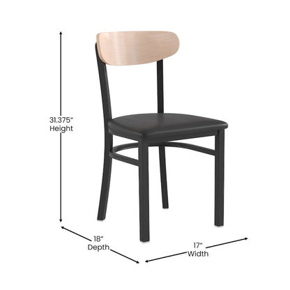Commercial Metal Dining Chair with Wood Seat and Boomerang Back