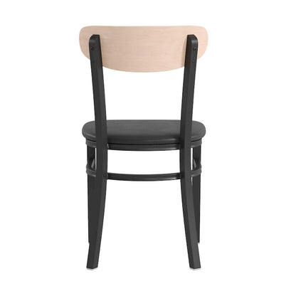 Commercial Metal Dining Chair with Wood Seat and Boomerang Back