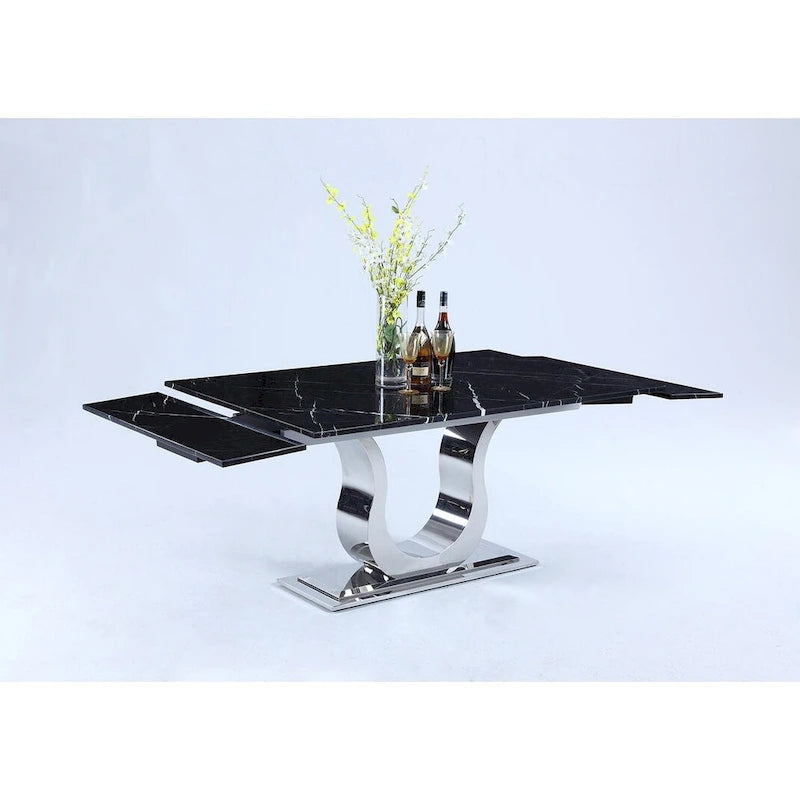 Somette Nikki Dining Table with Black Marquina Marble Top