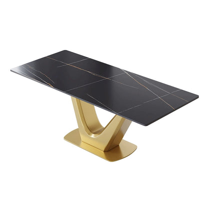 V Shape Pedestal Modern Marble Dining Table Slate Kitchen Table