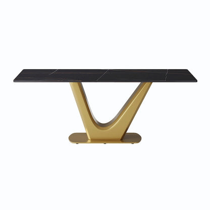 V Shape Pedestal Modern Marble Dining Table Slate Kitchen Table