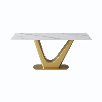 V Shape Pedestal Modern Marble Dining Table Slate Kitchen Table
