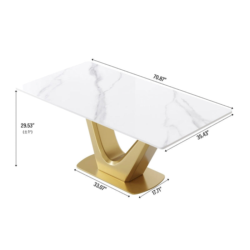 V Shape Pedestal Modern Marble Dining Table Slate Kitchen Table