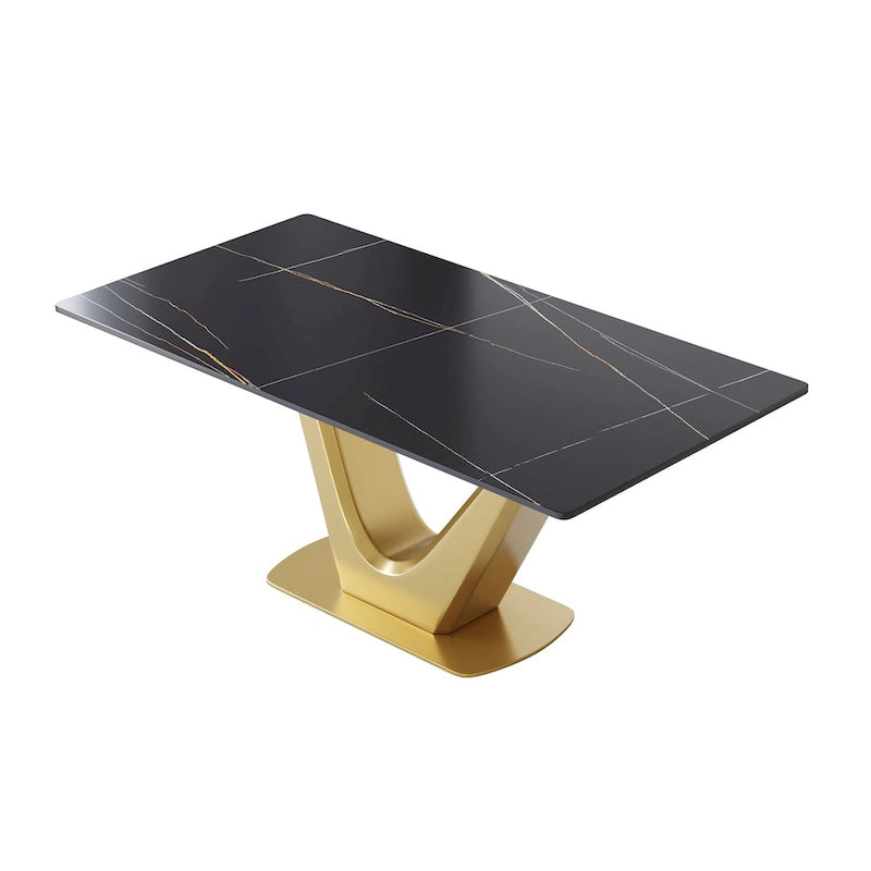 V Shape Pedestal Modern Marble Dining Table Slate Kitchen Table