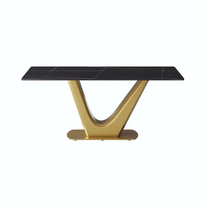 V Shape Pedestal Modern Marble Dining Table Slate Kitchen Table