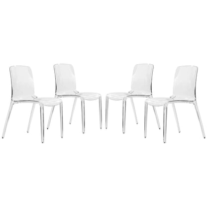 Stackable Acrylic Minimalist Plastic Dining Chair Modern Full Back Transparent Accent Side Chair for Kitchen Set of 4