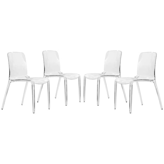 Stackable Acrylic Minimalist Plastic Dining Chair Modern Full Back Transparent Accent Side Chair for Kitchen Set of 4