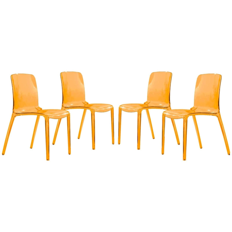 Stackable Acrylic Minimalist Plastic Dining Chair Modern Full Back Transparent Accent Side Chair for Kitchen Set of 4