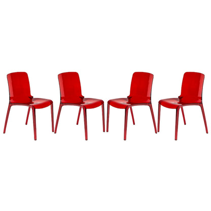 Stackable Acrylic Minimalist Plastic Dining Chair Modern Full Back Transparent Accent Side Chair for Kitchen Set of 4