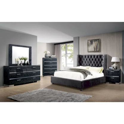 Furniture of America Tail Glam Grey Tufted Fabric Wingback Panel Bed