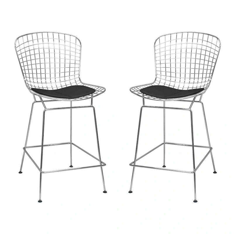Mid Century Modern Chrome Wire Counter Stool (Set of 2) - N/A