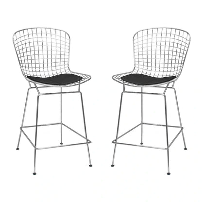 Mid Century Modern Chrome Wire Counter Stool (Set of 2) - N/A