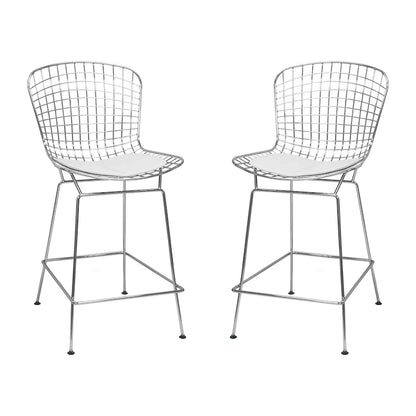 Mid Century Modern Chrome Wire Counter Stool (Set of 2) - N/A