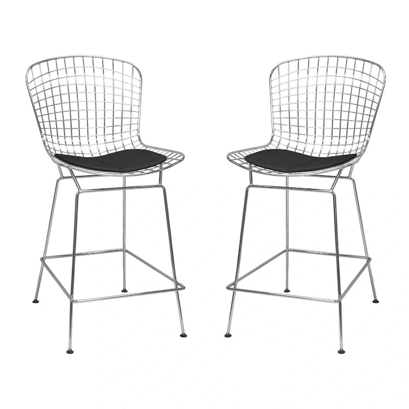 Mid Century Modern Chrome Wire Counter Stool (Set of 2) - N/A