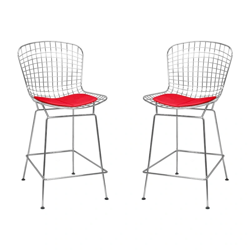 Mid Century Modern Chrome Wire Counter Stool (Set of 2) - N/A