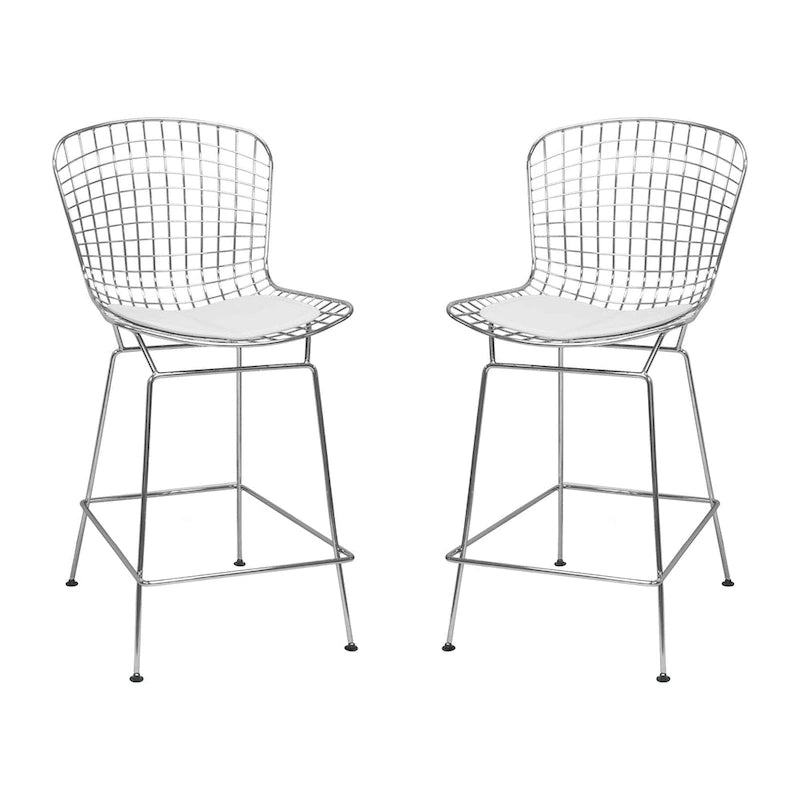 Mid Century Modern Chrome Wire Counter Stool (Set of 2) - N/A