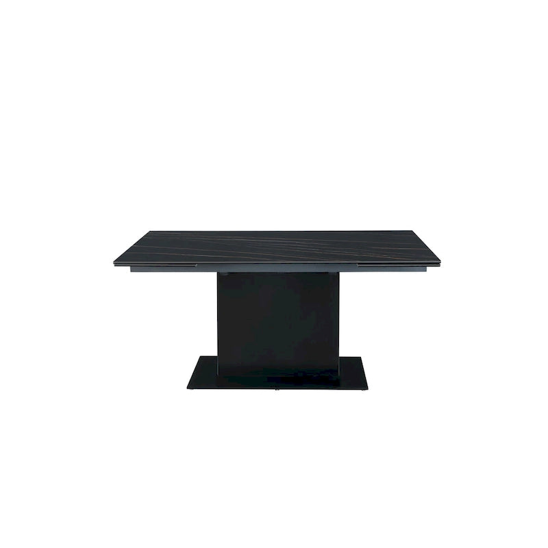 Katana Extendable Sintered Stone Table with Wooden Pedestal and Glass Base Plate
