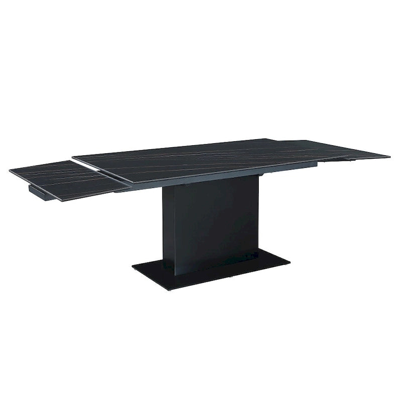 Katana Extendable Sintered Stone Table with Wooden Pedestal and Glass Base Plate