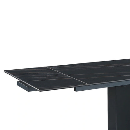 Katana Extendable Sintered Stone Table with Wooden Pedestal and Glass Base Plate